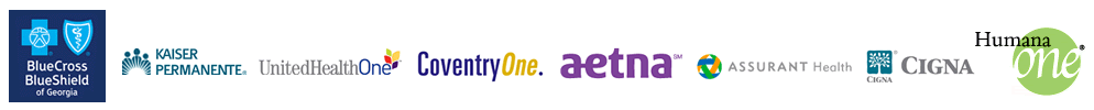 Carrier logos - Aetna, Blue Cross, Assurant, Cigna, CoventryOne, Humana, Kaiser Permanente, United HealthCare